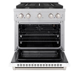 ZLINE 30 in. 4.2 cu. ft. Paramount Gas Range with 4 Burner Cooktop and Convection Gas Oven in Satin Stainless Steel with White Matte Door (SGRS-WM-30)
