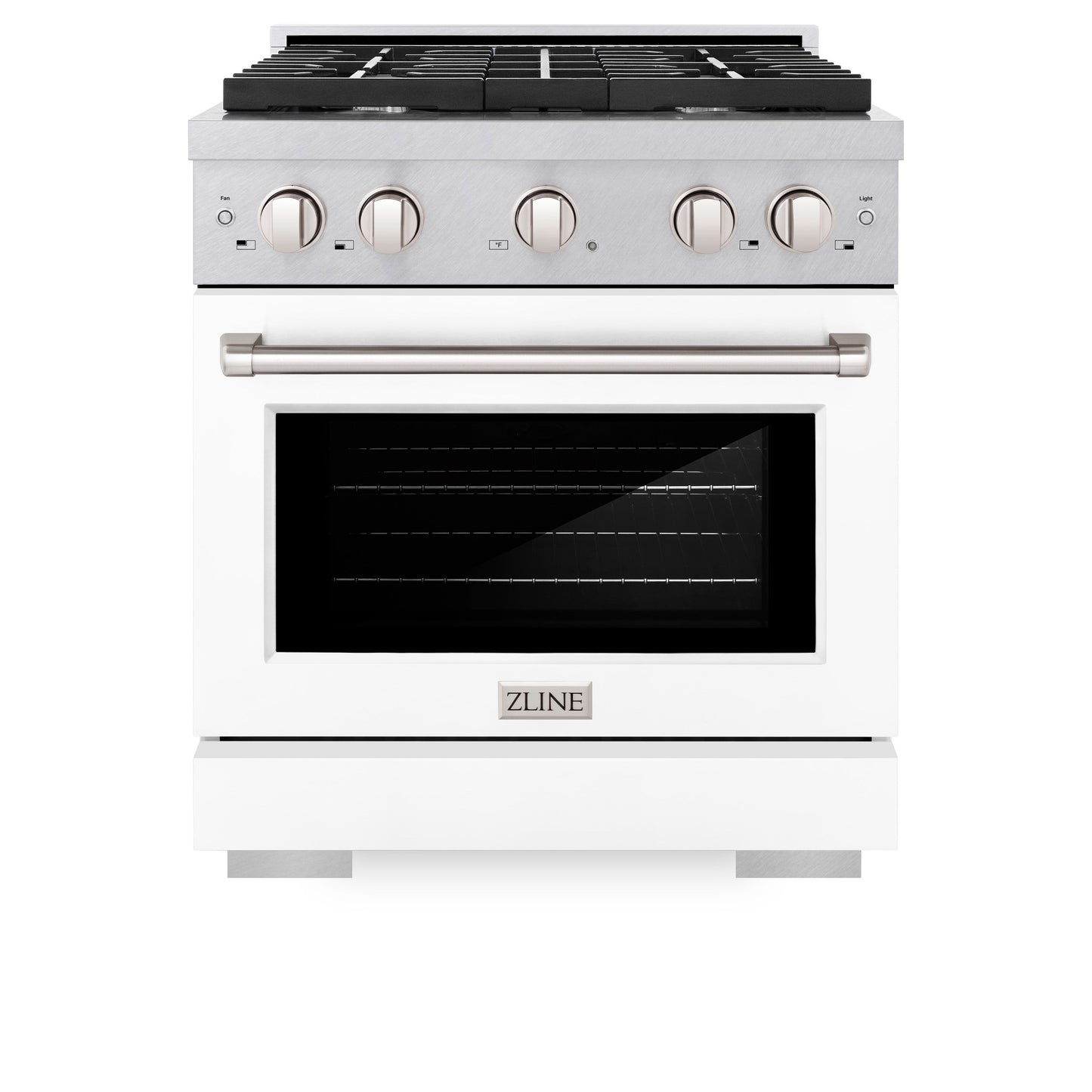 ZLINE 30 in. 4.2 cu. ft. Paramount Gas Range with 4 Burner Cooktop and Convection Gas Oven in Satin Stainless Steel with White Matte Door (SGRS-WM-30)