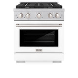 ZLINE 30 in. 4.2 cu. ft. Paramount Gas Range with 4 Burner Cooktop and Convection Gas Oven in Satin Stainless Steel with White Matte Door (SGRS-WM-30)