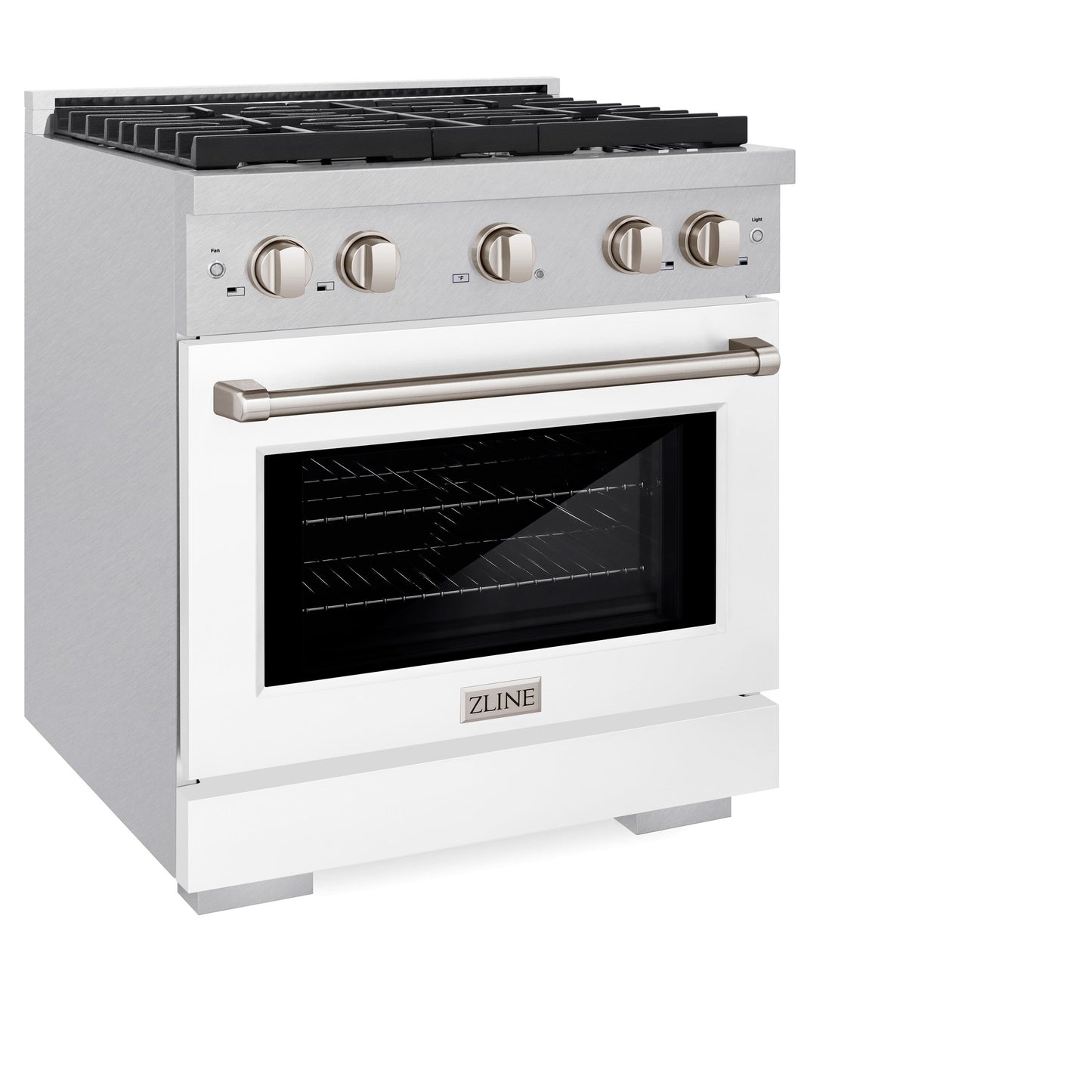 ZLINE 30 in. 4.2 cu. ft. Paramount Gas Range with 4 Burner Cooktop and Convection Gas Oven in Satin Stainless Steel with White Matte Door (SGRS-WM-30)