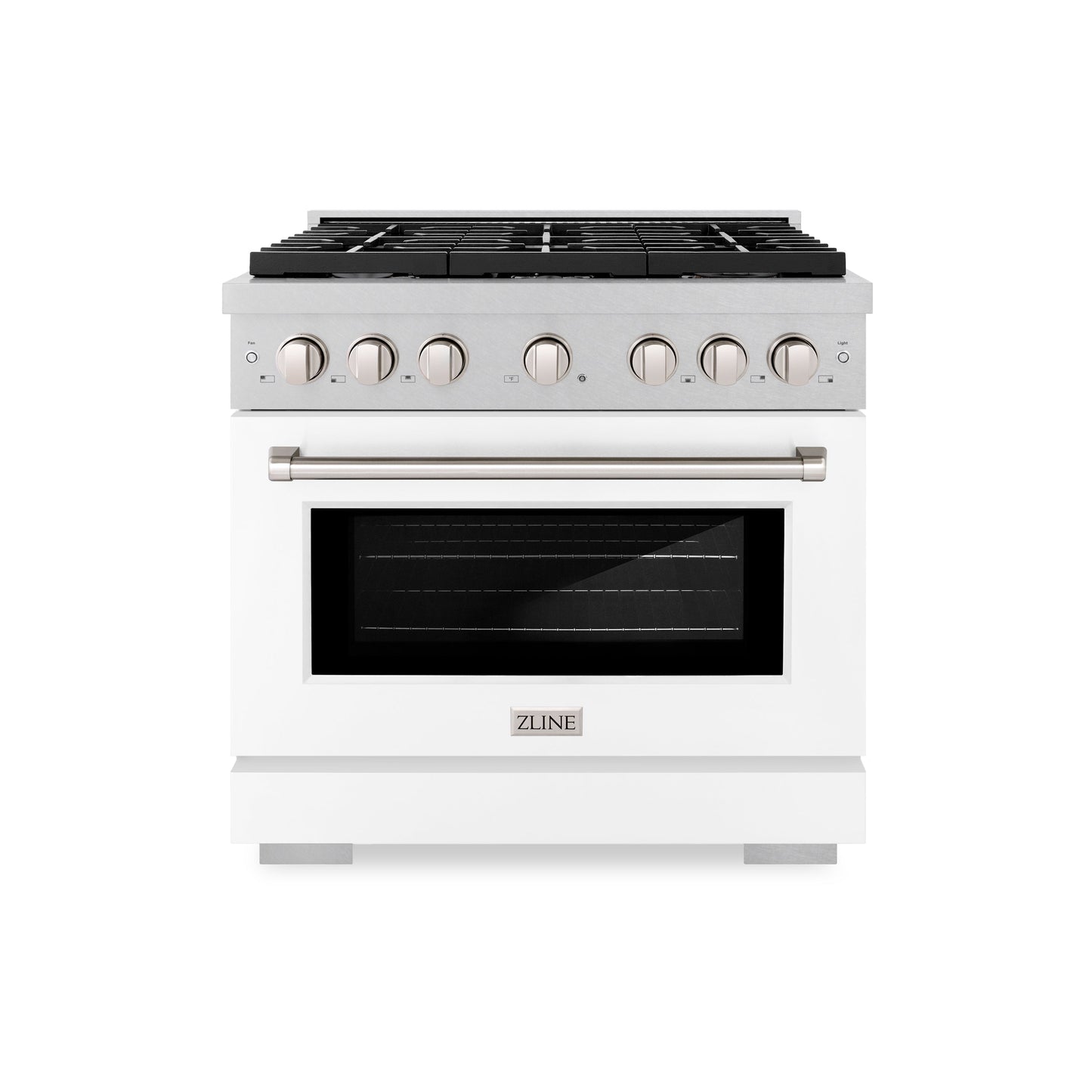 ZLINE 36 in. 5.2 cu. ft. Paramount Gas Range with 6 Burner Cooktop and Convection Gas Oven in Satin Stainless Steel with White Matte Door (SGRS-WM-36)