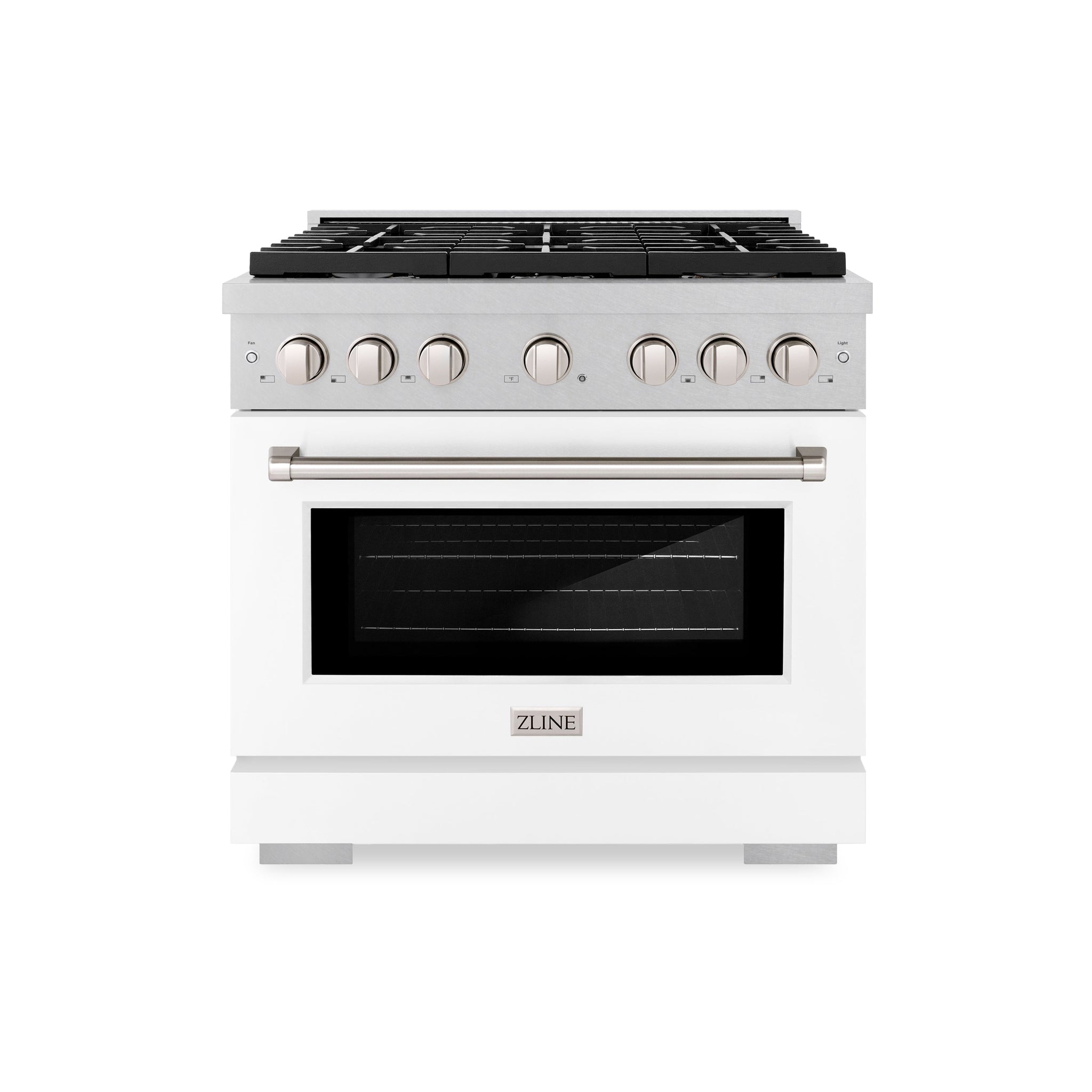 ZLINE 36 in. 5.2 cu. ft. Paramount Gas Range with 6 Burner Cooktop and Convection Gas Oven in Satin Stainless Steel with White Matte Door (SGRS-WM-36)