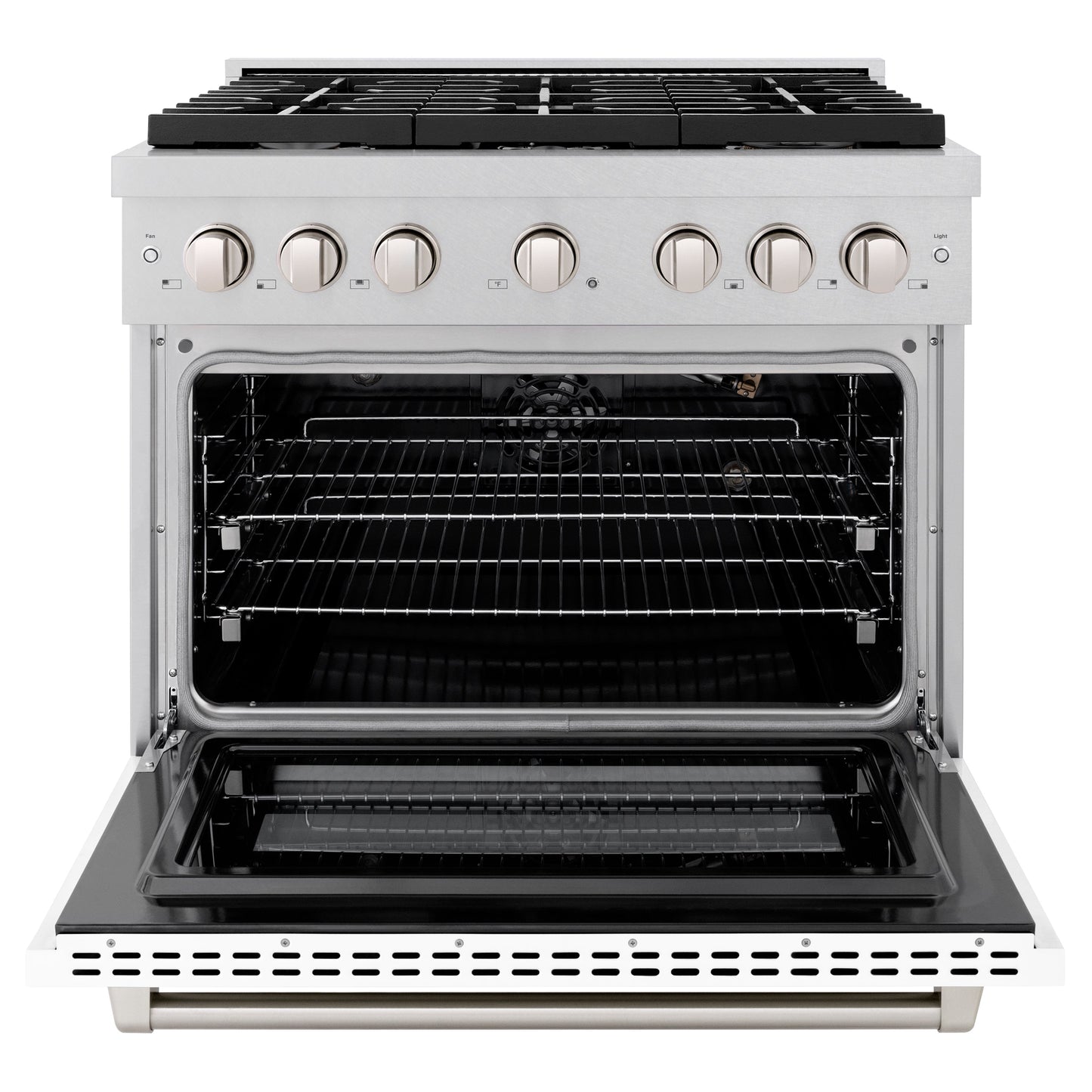 ZLINE 36 in. 5.2 cu. ft. Paramount Gas Range with 6 Burner Cooktop and Convection Gas Oven in Satin Stainless Steel with White Matte Door (SGRS-WM-36)