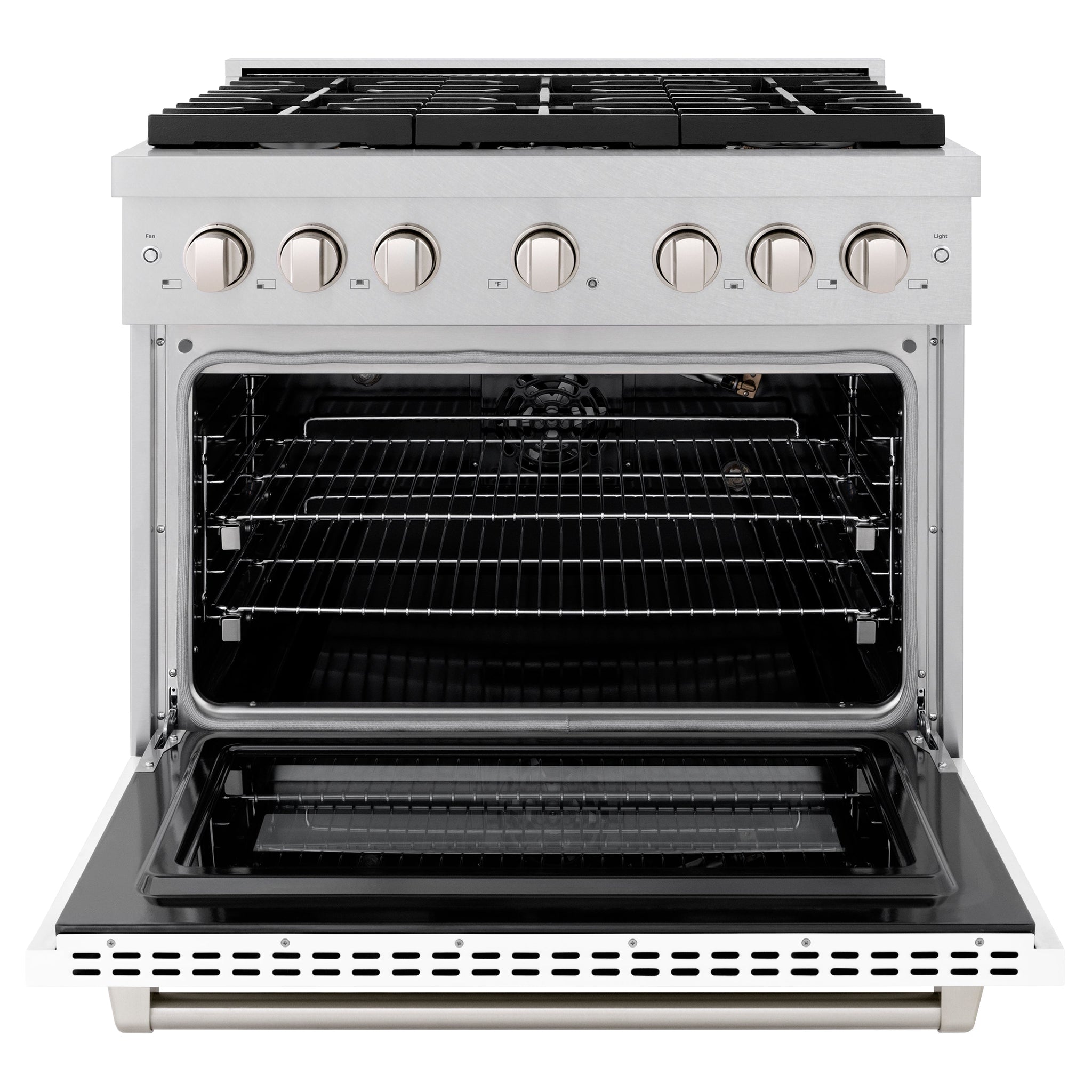 ZLINE 36 in. 5.2 cu. ft. Paramount Gas Range with 6 Burner Cooktop and Convection Gas Oven in Satin Stainless Steel with White Matte Door (SGRS-WM-36)