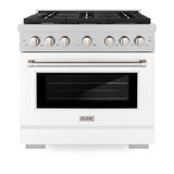 ZLINE 36 in. 5.2 cu. ft. Paramount Gas Range with 6 Burner Cooktop and Convection Gas Oven in Satin Stainless Steel with White Matte Door (SGRS-WM-36)