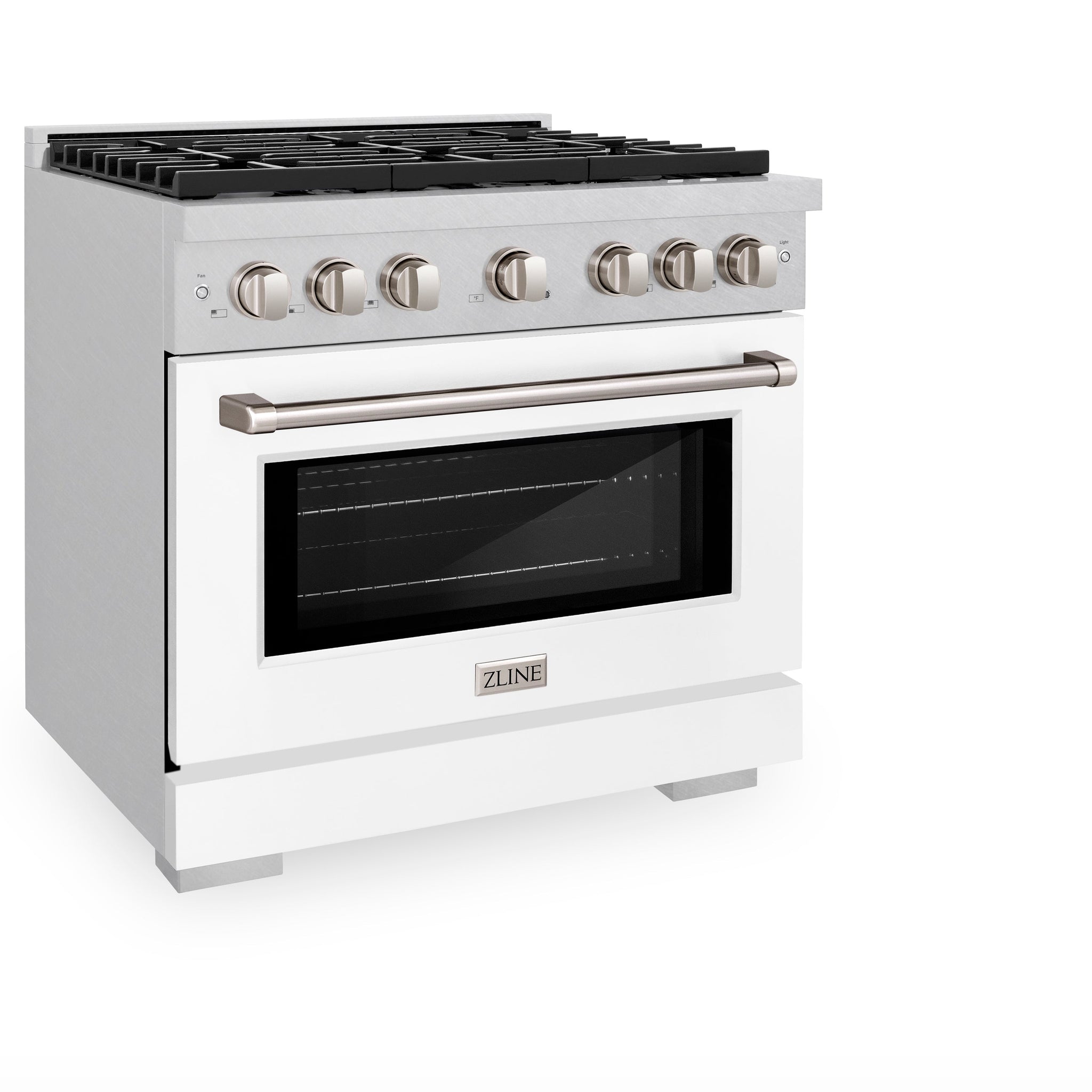 ZLINE 36 in. 5.2 cu. ft. Paramount Gas Range with 6 Burner Cooktop and Convection Gas Oven in Satin Stainless Steel with White Matte Door (SGRS-WM-36)
