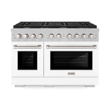 ZLINE 48 in. 6.7 cu. ft. Paramount Double Oven Gas Range with 8 Burner Cooktop in Satin Stainless Steel with White Matte Doors (SGRS-WM-48)