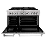 ZLINE 48 in. 6.0 cu. ft. Legacy Dual Fuel Range with 7 Burner Gas Cooktop and 2 Electric Ovens in Satin Stainless Steel with Griddle (RAS-SN-GR-48)