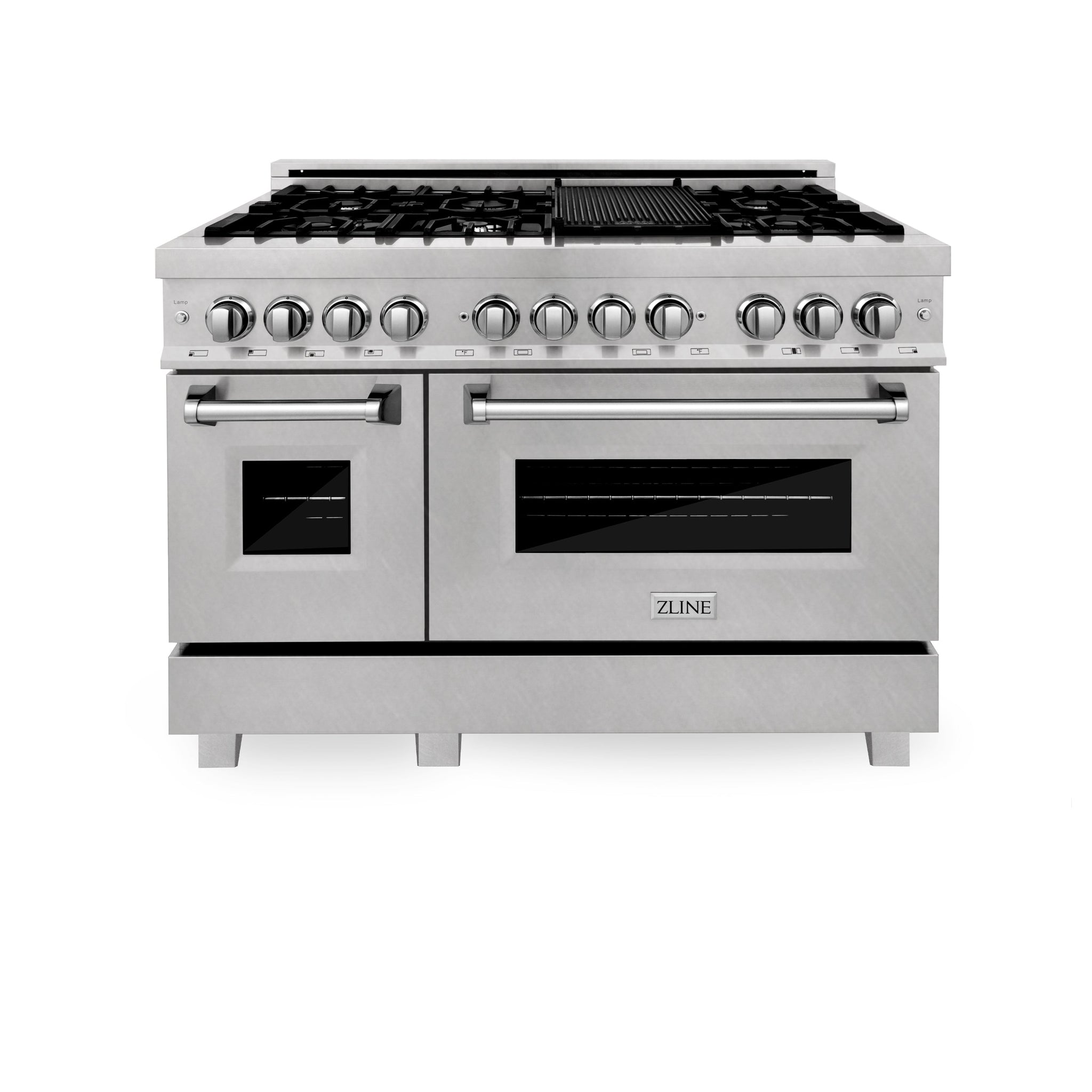 ZLINE 48 in. 6.0 cu. ft. Legacy Dual Fuel Range with 7 Burner Gas Cooktop and 2 Electric Ovens in Satin Stainless Steel with Griddle (RAS-SN-GR-48)