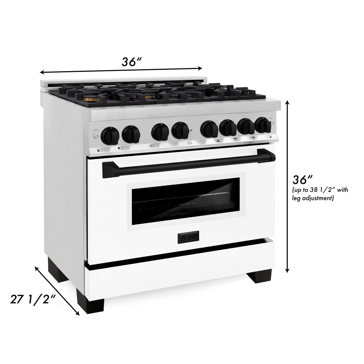 ZLINE Autograph Edition 36 in. Kitchen Package with Stainless Steel Dual Fuel Range with White Matte Door and Range Hood with Matte Black Accents (2AKP-RAWMRH36-MB)