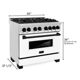ZLINE Autograph Edition 36 in. Kitchen Package with Stainless Steel Dual Fuel Range with White Matte Door and Range Hood with Matte Black Accents (2AKP-RAWMRH36-MB)