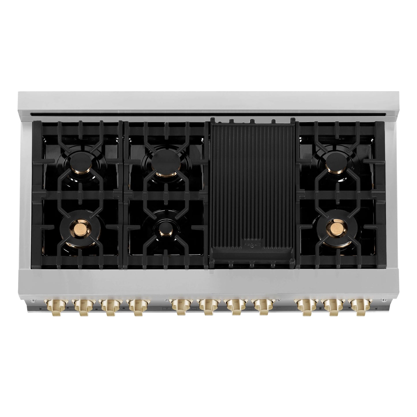 ZLINE Autograph Edition 48 in. Kitchen Package with Stainless Steel Dual Fuel Range with White Matte Door and Range Hood with Polished Gold Accents (2AKP-RAWMRH48-G)