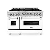ZLINE 48 in. 6.0 cu. ft. Gas Oven and Gas Cooktop Range with Griddle and White Matte Door in Stainless Steel (RG-WM-GR-48)