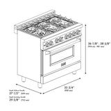 ZLINE 36 in. 4.6 cu. ft. Legacy Dual Fuel Range with 6 Burner Gas Cooktop and Electric Convection Oven in Stainless Steel with Satin Stainless Steel Door (RA-SN-36)