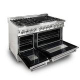 ZLINE 48 in. 6.0 cu. ft. Legacy Dual Fuel Range with 7 Burner Gas Cooktop and 2 Electric Ovens in Stainless Steel with Satin Stainless Steel Doors (RA-SN-48)