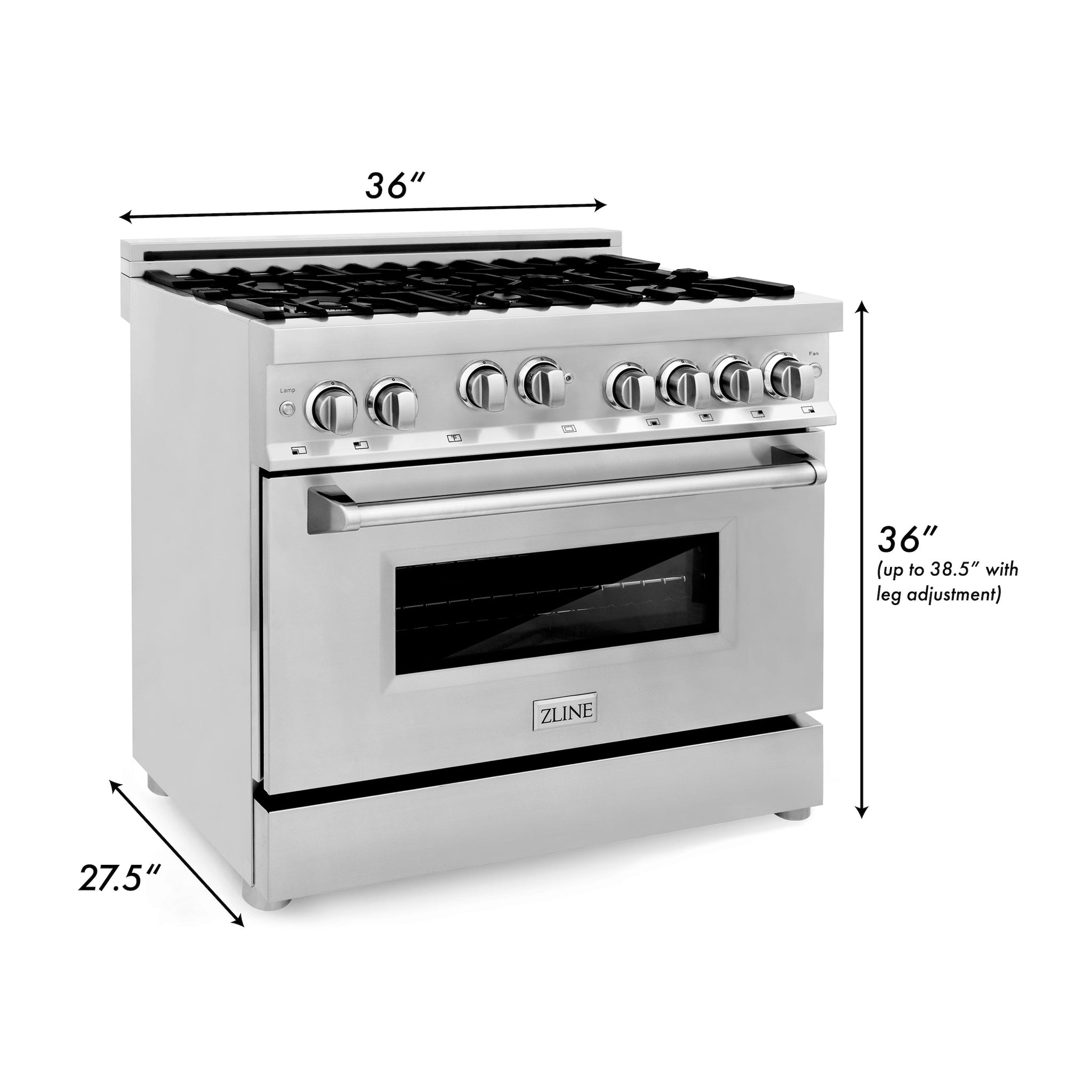 ZLINE 36 in. Professional 4.6 cu. ft. 6 Gas on Gas Range in Stainless Steel with Reversible Griddle (RG-GR-36)