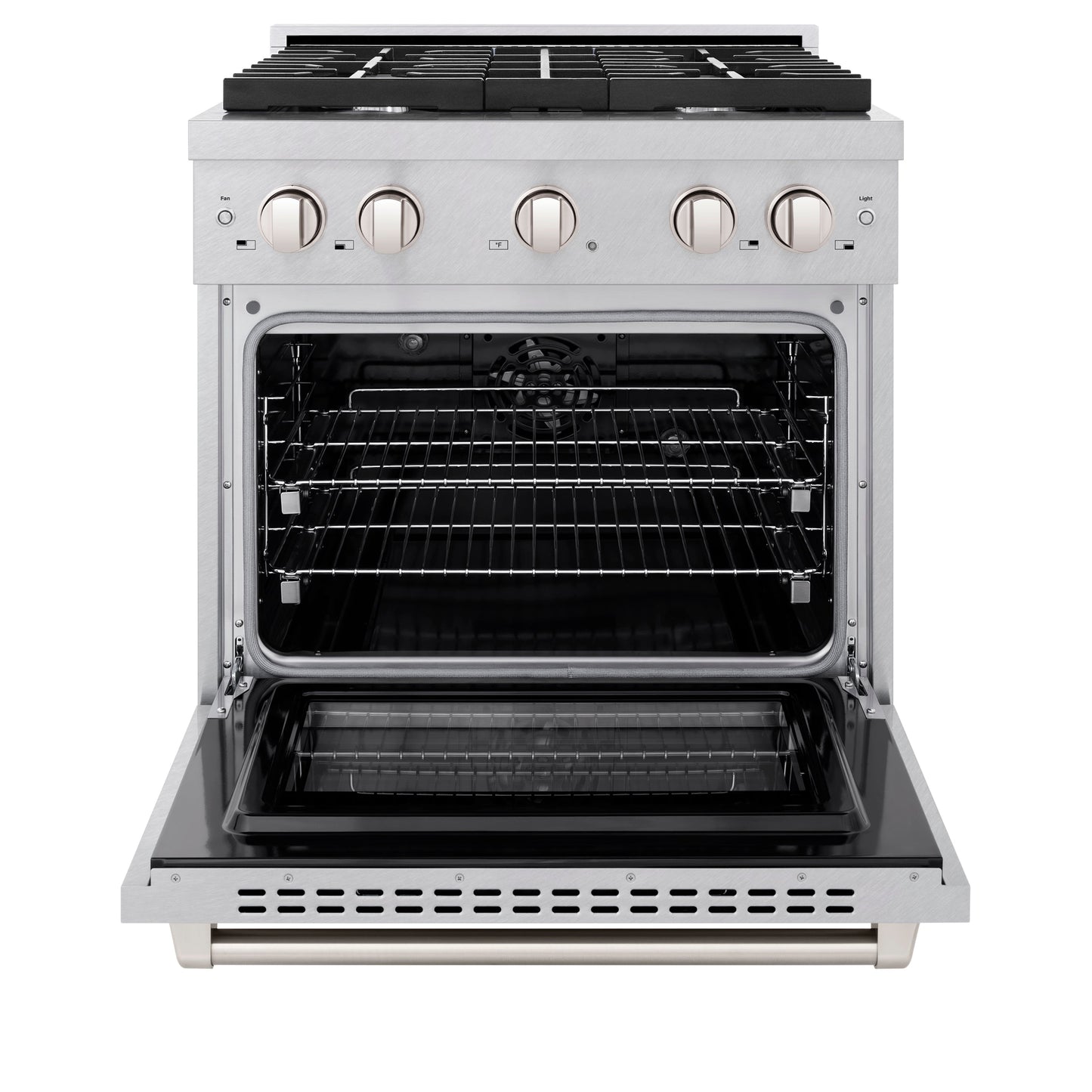 ZLINE 30 in. 4.2 cu. ft. Paramount Dual Fuel Range with 4 Burner Gas Cooktop and Electric Convection Oven in Satin Stainless Steel (SDRS-30)