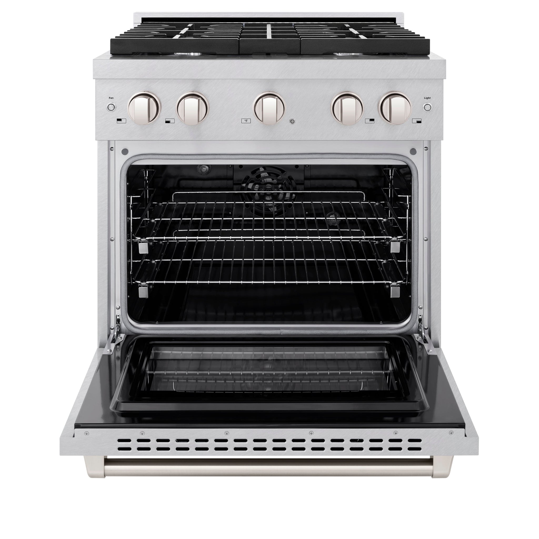 ZLINE 30 in. 4.2 cu. ft. Paramount Dual Fuel Range with 4 Burner Gas Cooktop and Electric Convection Oven in Satin Stainless Steel (SDRS-30)