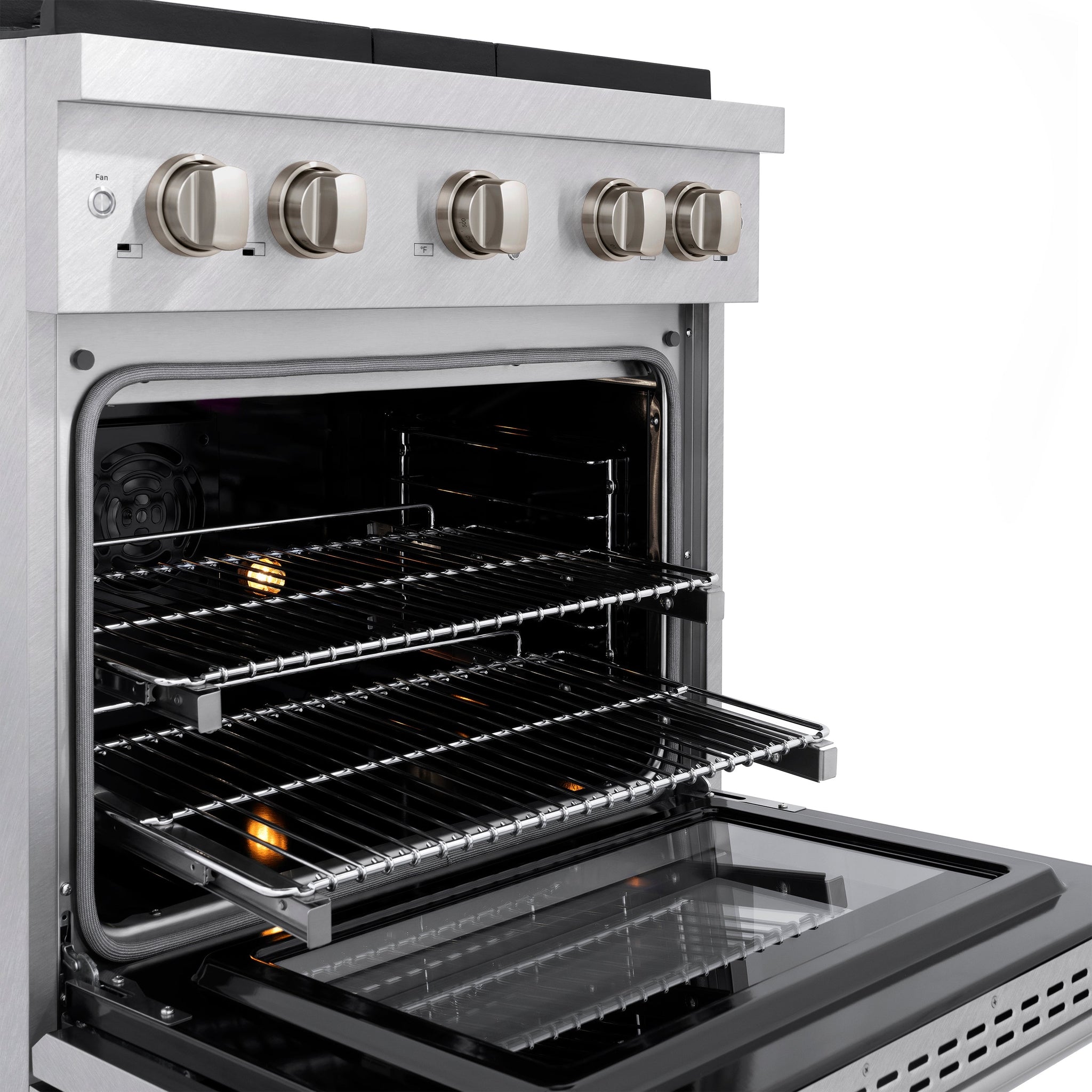 ZLINE 30 in. 4.2 cu. ft. Paramount Dual Fuel Range with 4 Burner Gas Cooktop and Electric Convection Oven in Satin Stainless Steel (SDRS-30)
