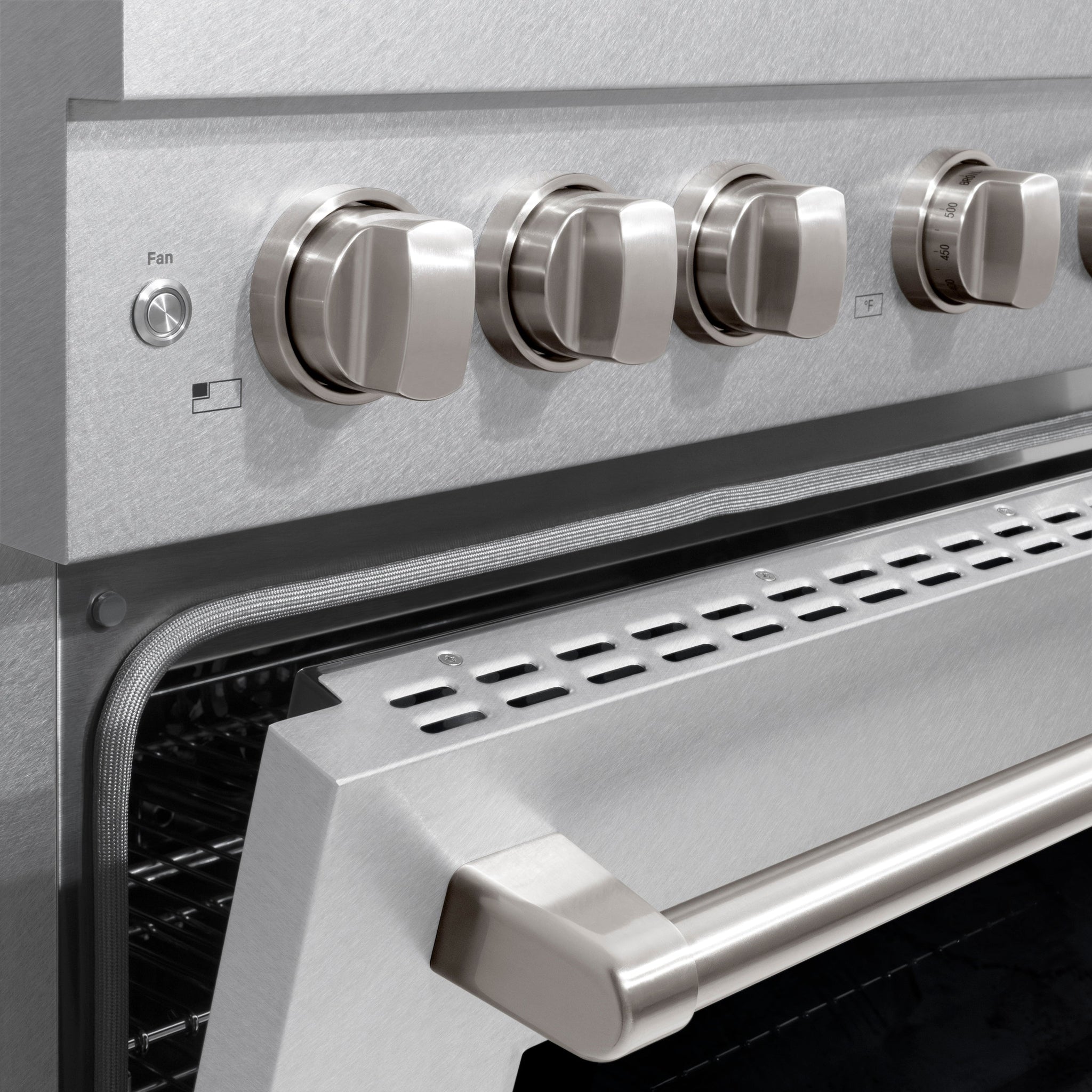 ZLINE 36 in. 5.2 cu. ft. Paramount Dual Fuel Range with Gas Cooktop and Electric Convection Oven in Satin Stainless Steel with 6 Brass Burners (SDRS-BR-36)