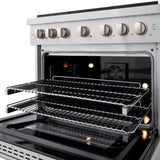 ZLINE 36 in. 5.2 cu. ft. Paramount Dual Fuel Range with Gas Cooktop and Electric Convection Oven in Satin Stainless Steel with 6 Brass Burners (SDRS-BR-36)