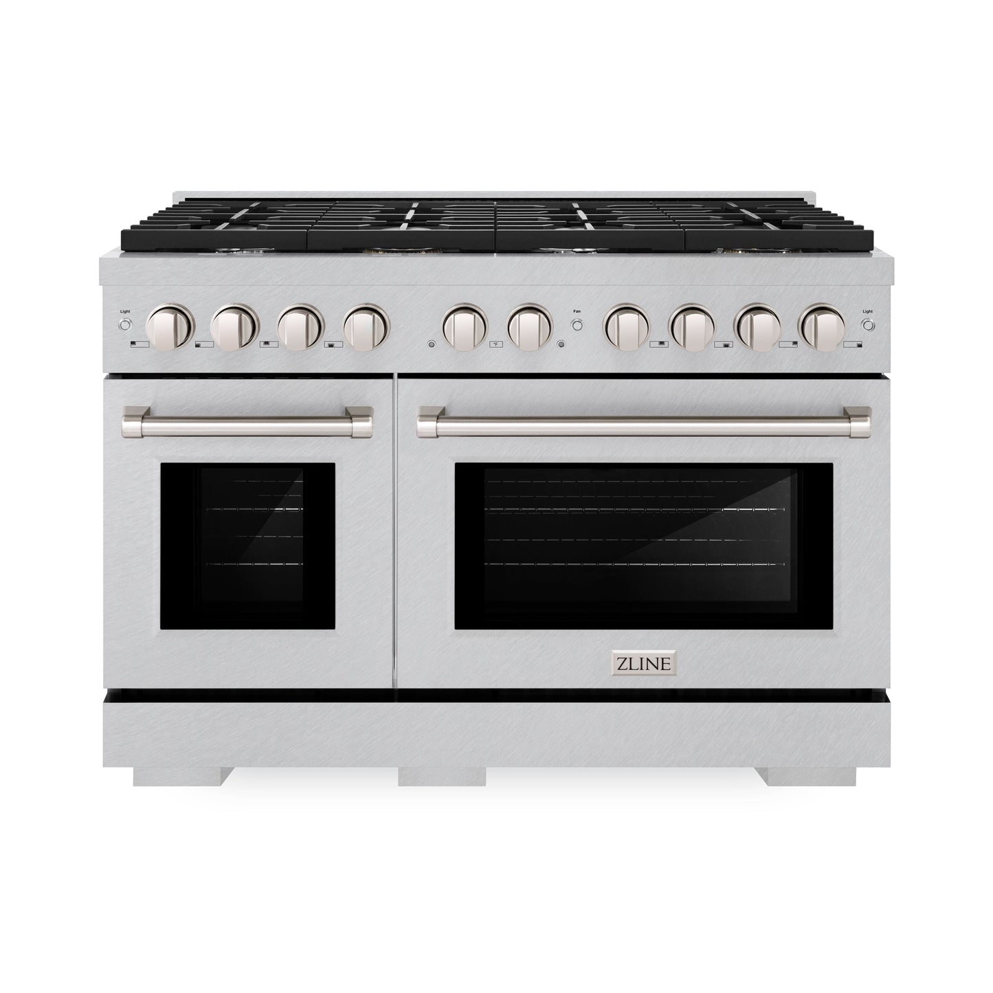 ZLINE 48 in. 6.7 cu. ft. Paramount Double Oven Dual Fuel Range with 8 Burner Gas Cooktop in Satin Stainless Steel (SDRS-48)