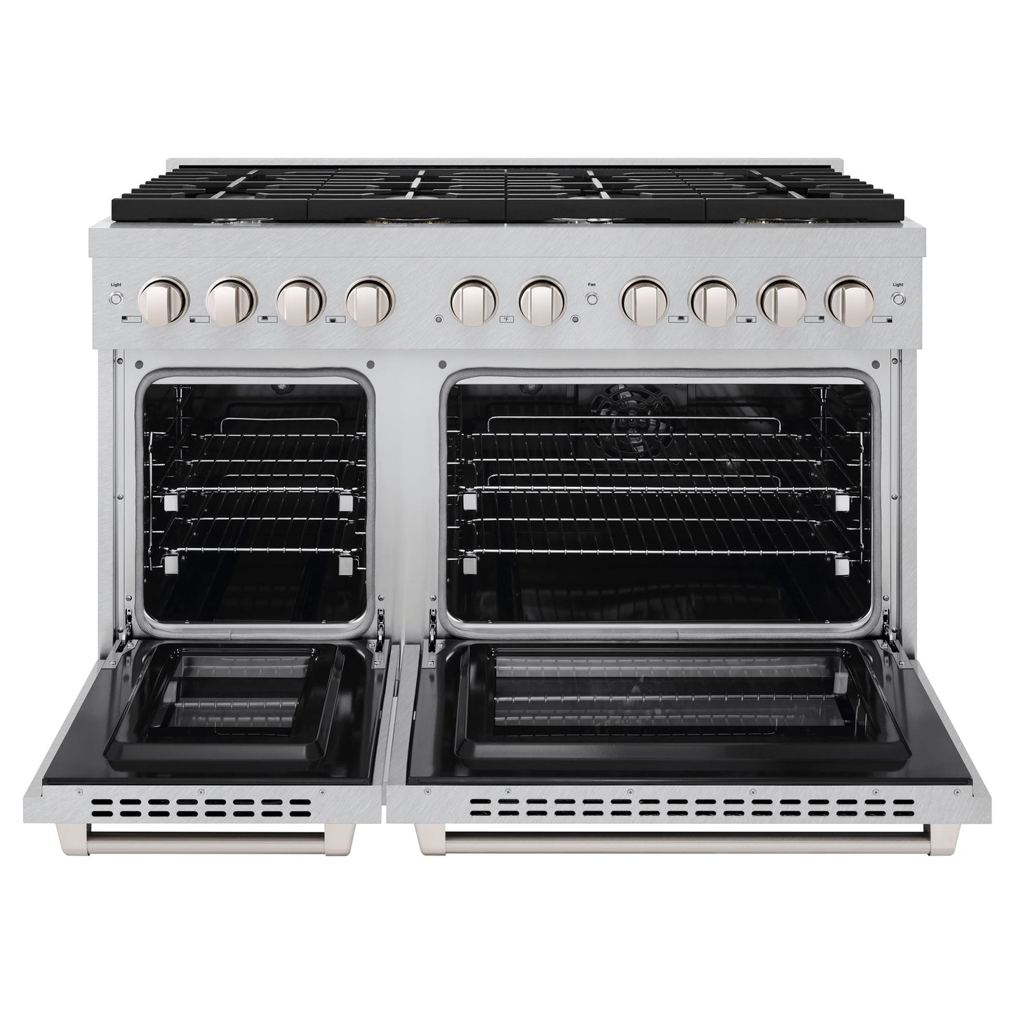 ZLINE 48 in. 6.7 cu. ft. Paramount Double Oven Dual Fuel Range with 8 Burner Gas Cooktop in Satin Stainless Steel (SDRS-48)