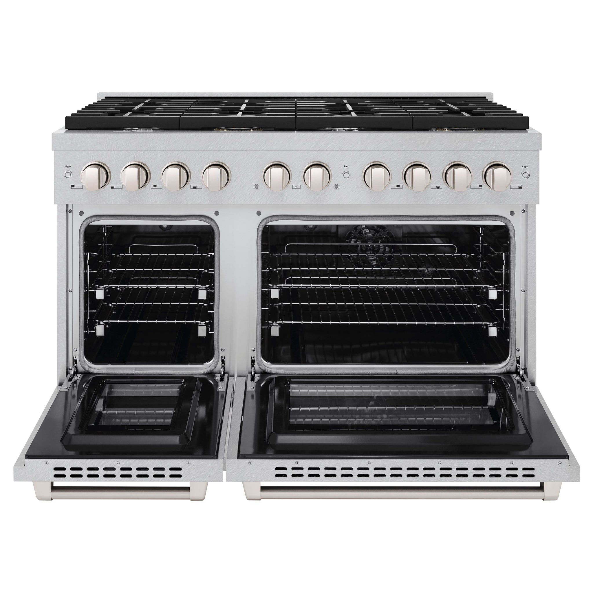 ZLINE 48 in. 6.7 cu. ft. Paramount Double Oven Dual Fuel Range with 8 Burner Gas Cooktop in Satin Stainless Steel (SDRS-48)