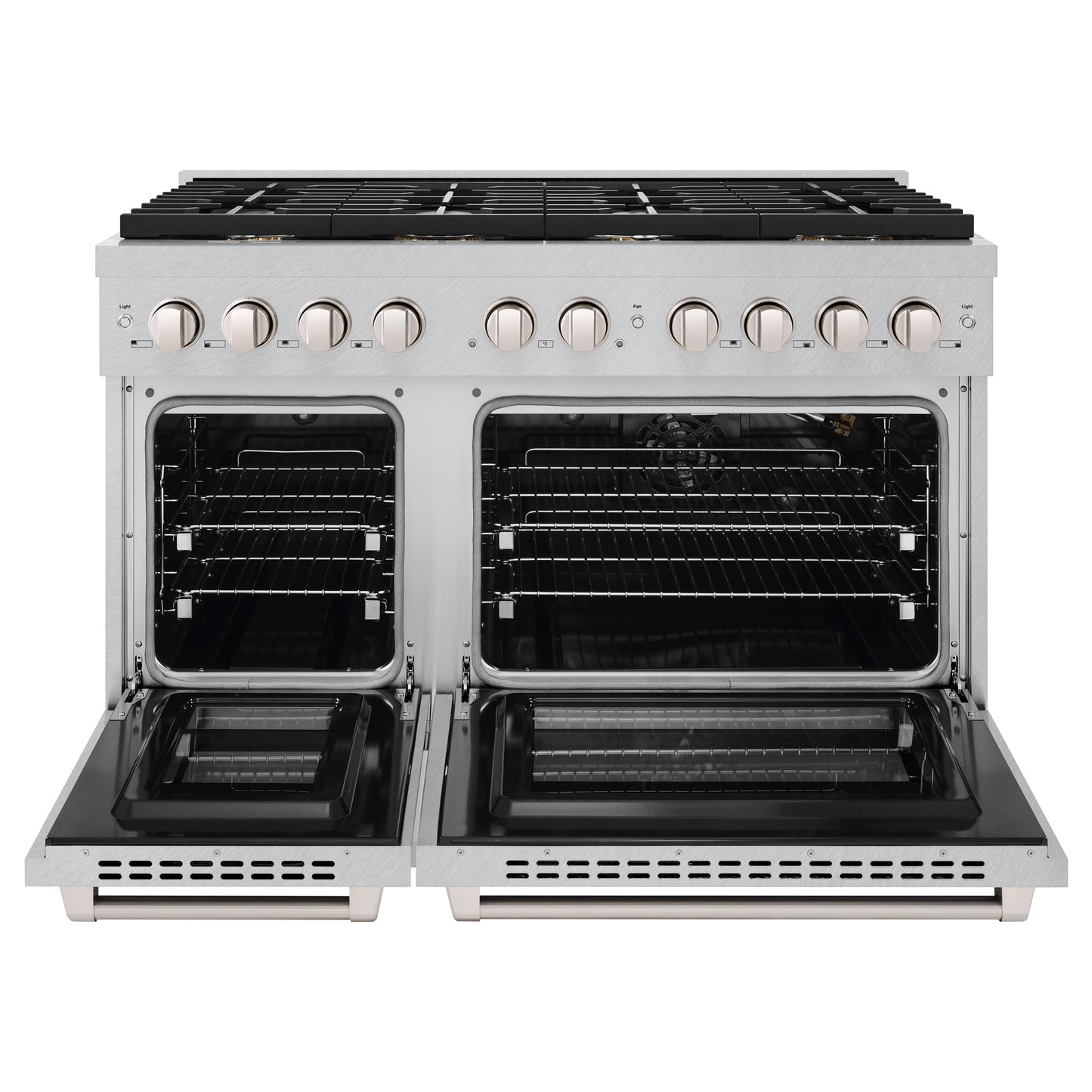ZLINE 48 in. 6.7 cu. ft. Paramount Double Oven Gas Range in Satin Stainless Steel with 8 Brass Burners (SGRS-BR-48)