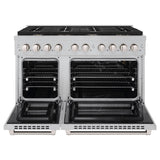 ZLINE 48 in. 6.7 cu. ft. Paramount Double Oven Gas Range in Satin Stainless Steel with 8 Brass Burners (SGRS-BR-48)