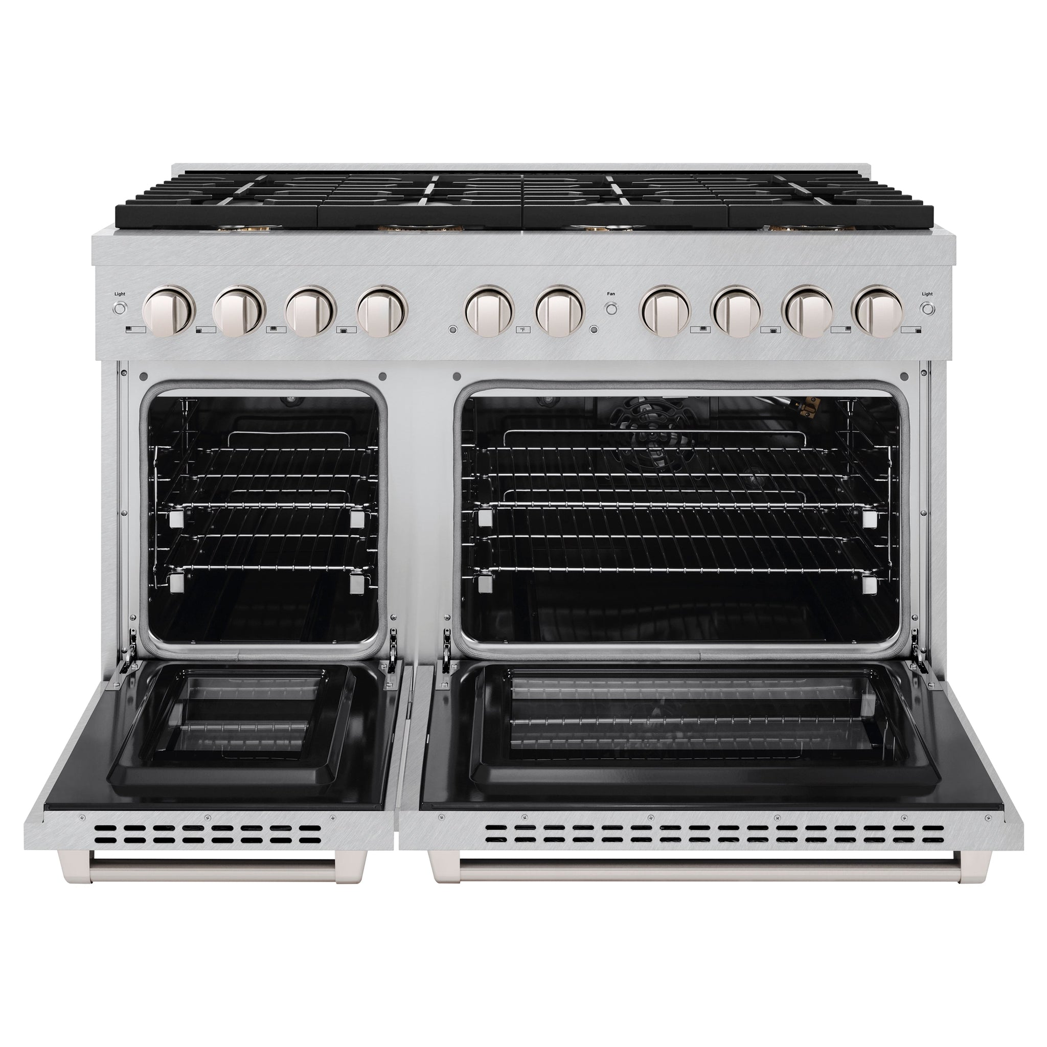 ZLINE 48 in. 6.7 cu. ft. Paramount Double Oven Gas Range in Satin Stainless Steel with 8 Brass Burners (SGRS-BR-48)