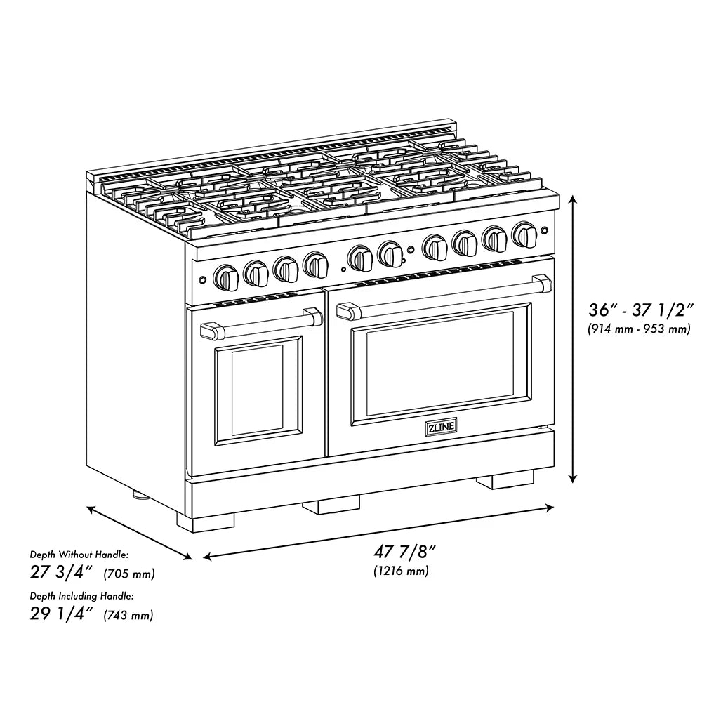ZLINE 48 in. 6.7 cu. ft. Paramount Gas Range with 8 Burner DuoPro™ Cooktop and Dual Ovens in Black Stainless Steel (PSGRB-48)