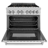 ZLINE 36 in. 4.6 cu. ft. Legacy Dual Fuel Range with Gas Cooktop and Electric Convection Oven in Stainless Steel with 6 Brass Burners and Griddle (RA-BR-GR-36)