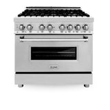 ZLINE 36" Kitchen Package with Stainless Steel Dual Fuel Range, Range Hood, Microwave Drawer and Tall Tub Dishwasher (4KP-RARH36-MWDWV)