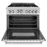 ZLINE 36 in. 4.6 cu. ft. Gas Oven and Gas Cooktop Range with Griddle and Brass Burners in Stainless Steel (RG-BR-GR-36)