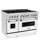 ZLINE 48 in. 6.0 cu. ft. Legacy Dual Fuel Range with 7 Burner Gas Cooktop and 2 Electric Ovens in Stainless Steel and White Matte Doors (RA-WM-48)