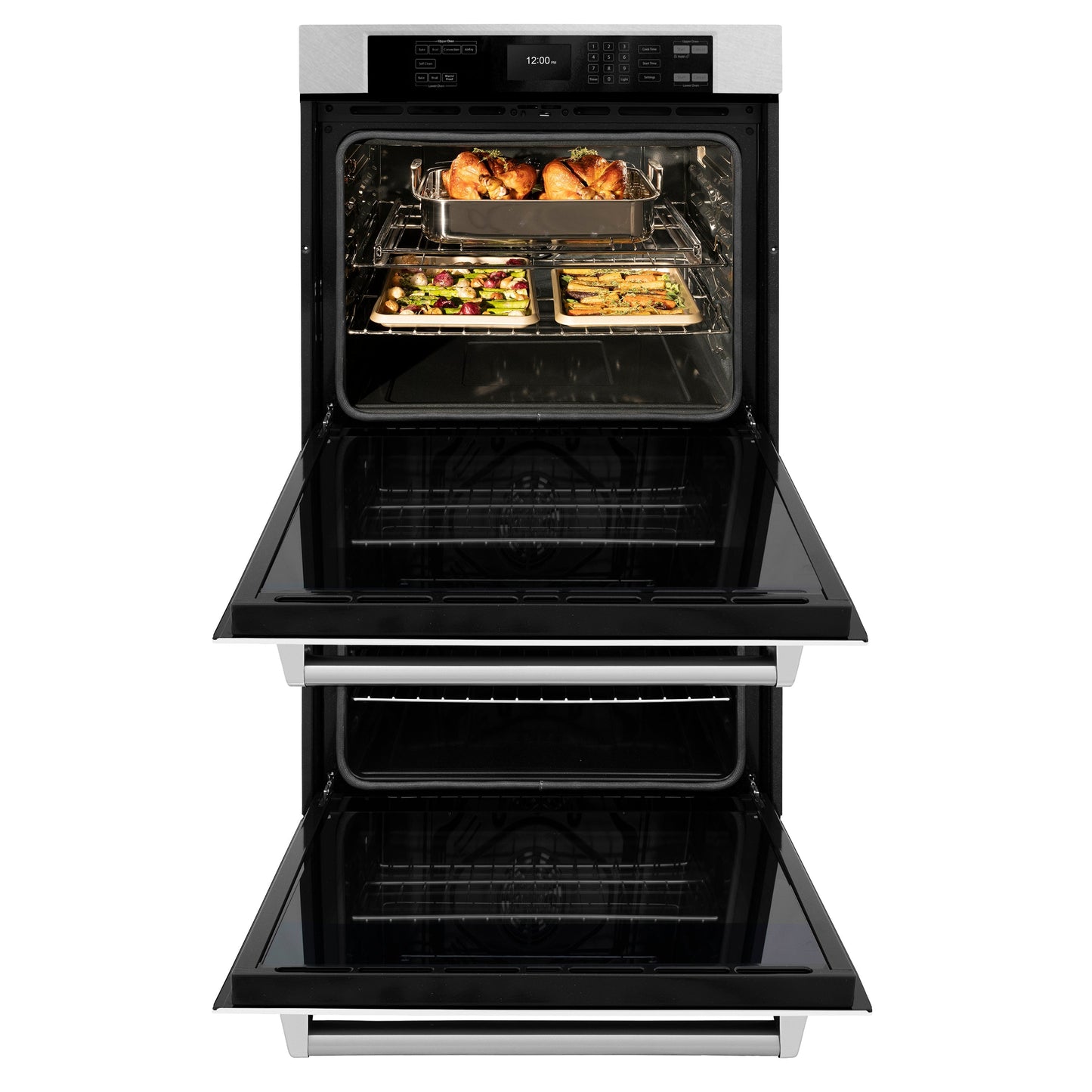ZLINE 30 in. Professional True Convection Double Wall Oven with Air Fry and Self Clean in Satin Stainless Steel with White Matte Doors (WADS-WM-30)
