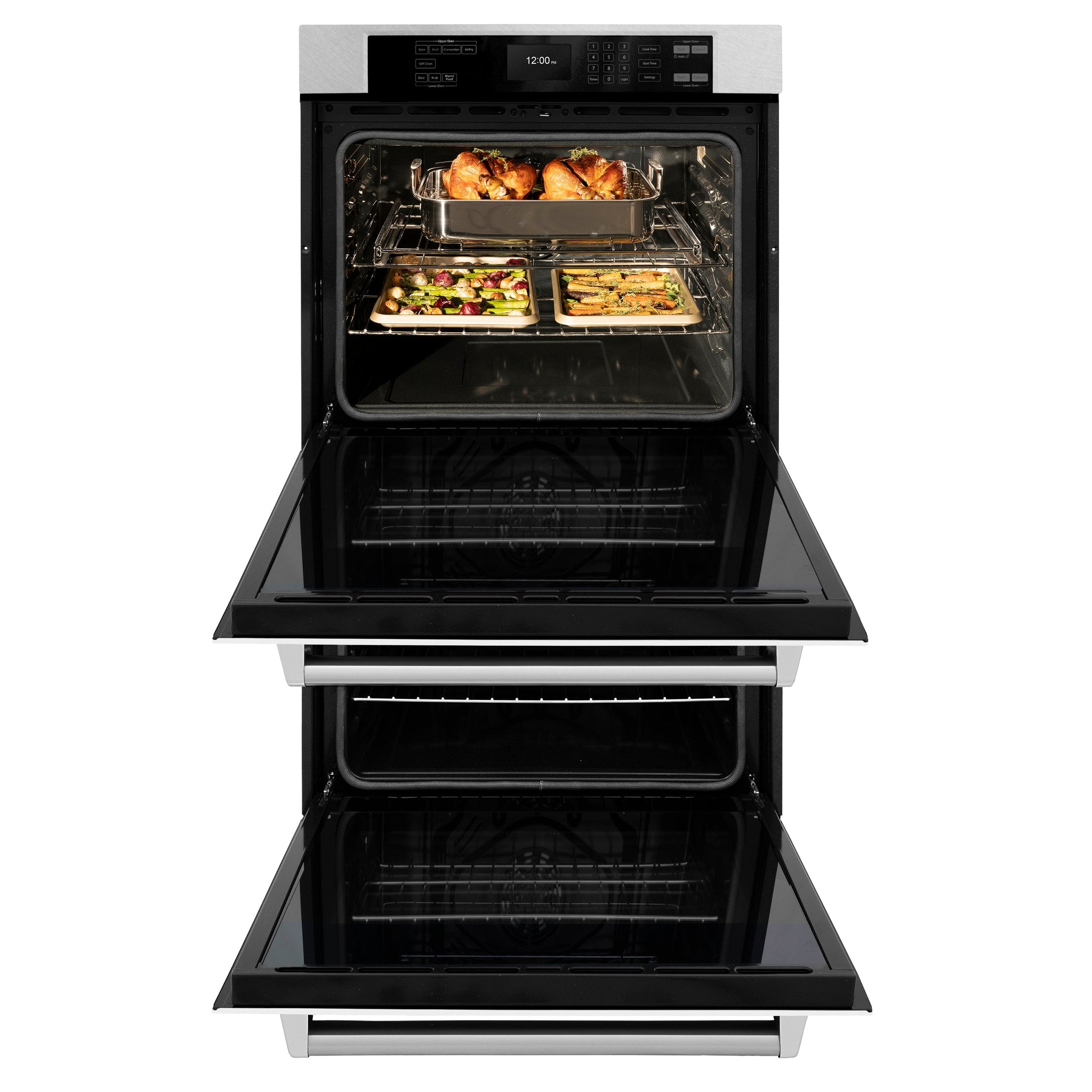 ZLINE 30 in. Professional True Convection Double Wall Oven with Air Fry and Self Clean in Satin Stainless Steel with White Matte Doors (WADS-WM-30)