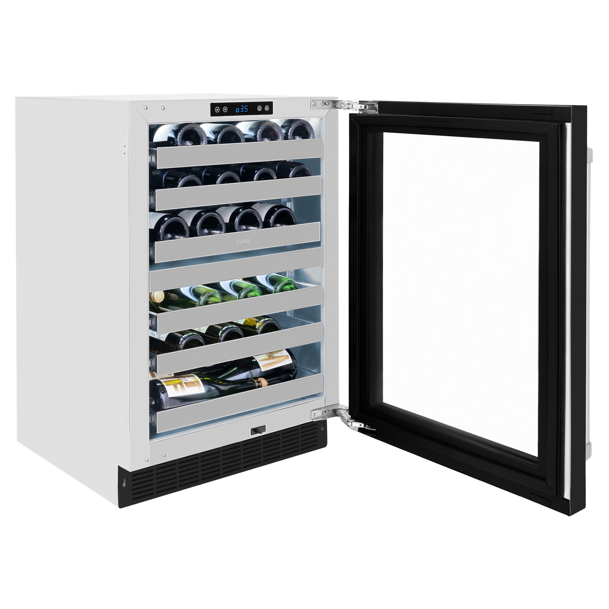 ZLINE 24 in. Touchstone Dual Zone 44 Bottle Wine Cooler With Black Matte Glass Door (RWDO-BLM-24)