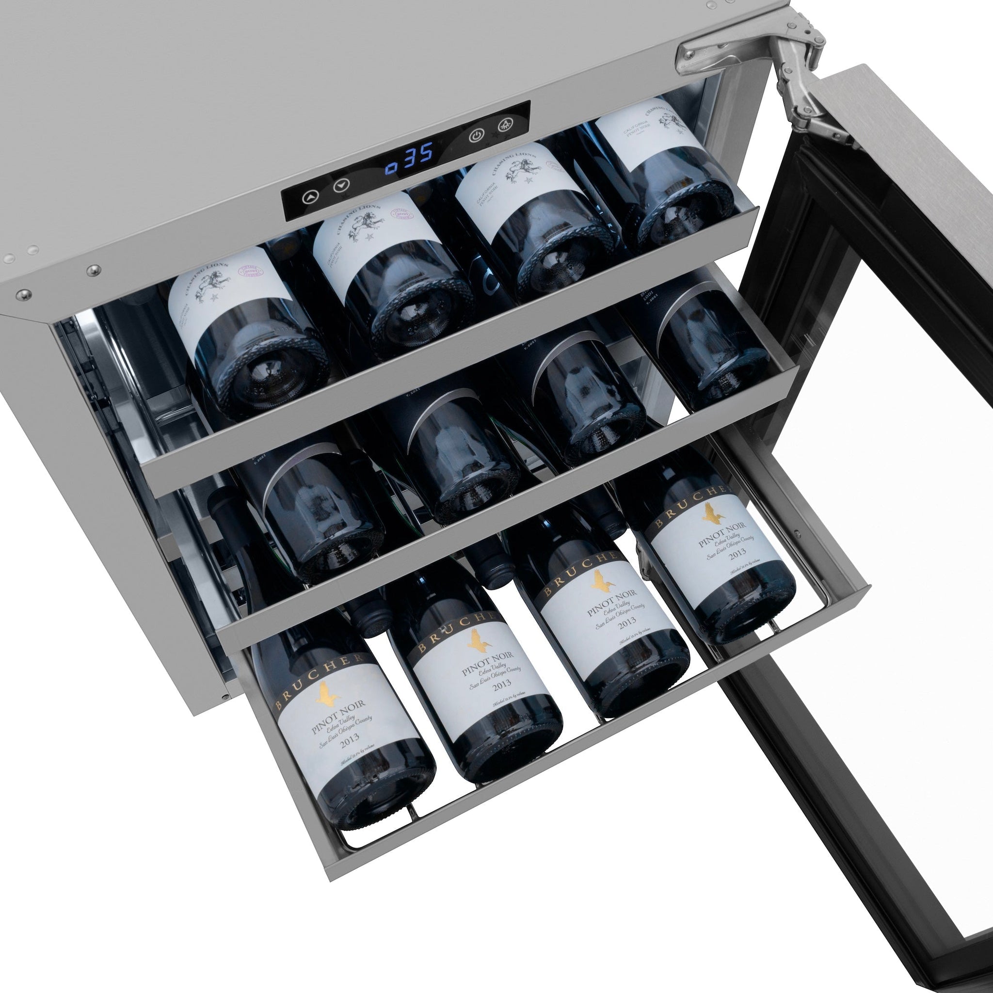 ZLINE 24 in. Touchstone Dual Zone 44 Bottle Wine Cooler with Satin Stainless Steel Glass Door (RWDO-SN-24)