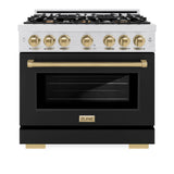 ZLINE Autograph Edition 36 in. 5.2 cu. ft. Select Dual Fuel Range with 6 Burner Gas Cooktop and Electric Convection Oven in Satin Stainless Steel with Black Matte Door and Champagne Bronze Accents (HDRSZ-BLM-36-CB)