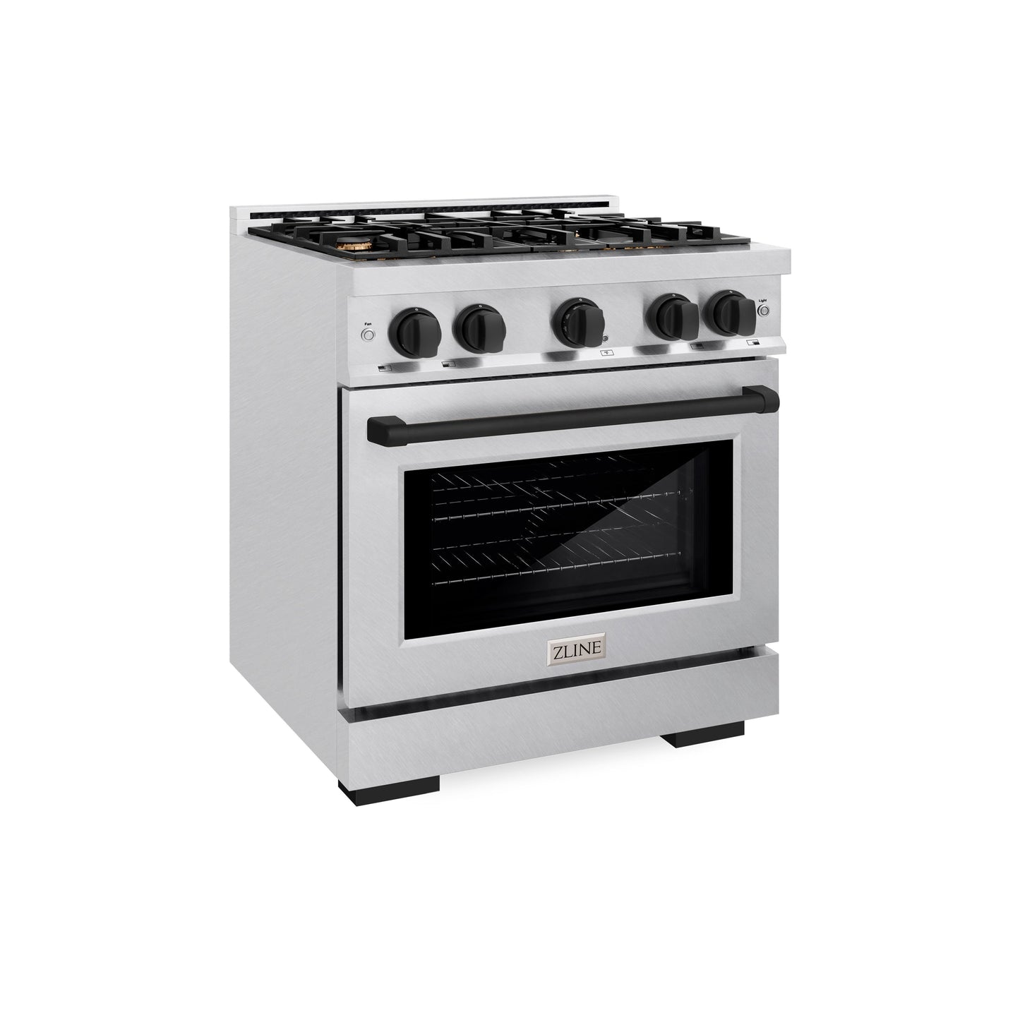 ZLINE Autograph Edition 30 in. 4.2 cu. ft. Select Dual Fuel Range with 4 Burner Gas Cooktop and Electric Convection Oven in Satin Stainless Steel with Matte Black Accents (HDRSZ-30-MB)