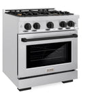ZLINE Autograph Edition 30 in. 4.2 cu. ft. Select Gas Range with 4 Burner Cooktop and Convection Gas Oven in Satin Stainless Steel and Matte Black Accents (HGRSZ-30-MB)