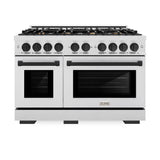 ZLINE Autograph Edition 48 in. 6.7 cu. ft. Select Double Oven Dual Fuel Range with 8 Burner Gas Cooktop in Satin Stainless Steel and Matte Black Accents (HDRSZ-48-MB)