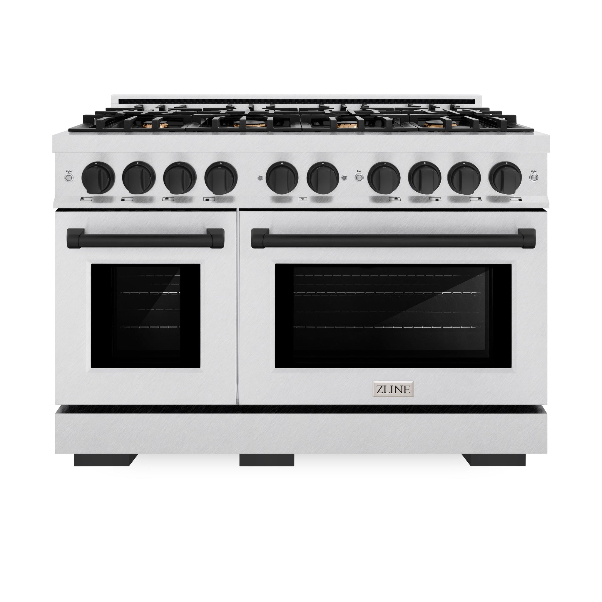 ZLINE Autograph Edition 48 in. 6.7 cu. ft. Select Double Oven Dual Fuel Range with 8 Burner Gas Cooktop in Satin Stainless Steel and Matte Black Accents (HDRSZ-48-MB)