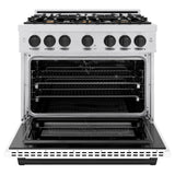ZLINE Autograph Edition 36 in. 5.2 cu. ft. Select Dual Fuel Range with 6 Burner Gas Cooktop and Electric Convection Oven in Satin Stainless Steel with White Matte Door and Matte Black Accents (HDRSZ-WM-36-MB)