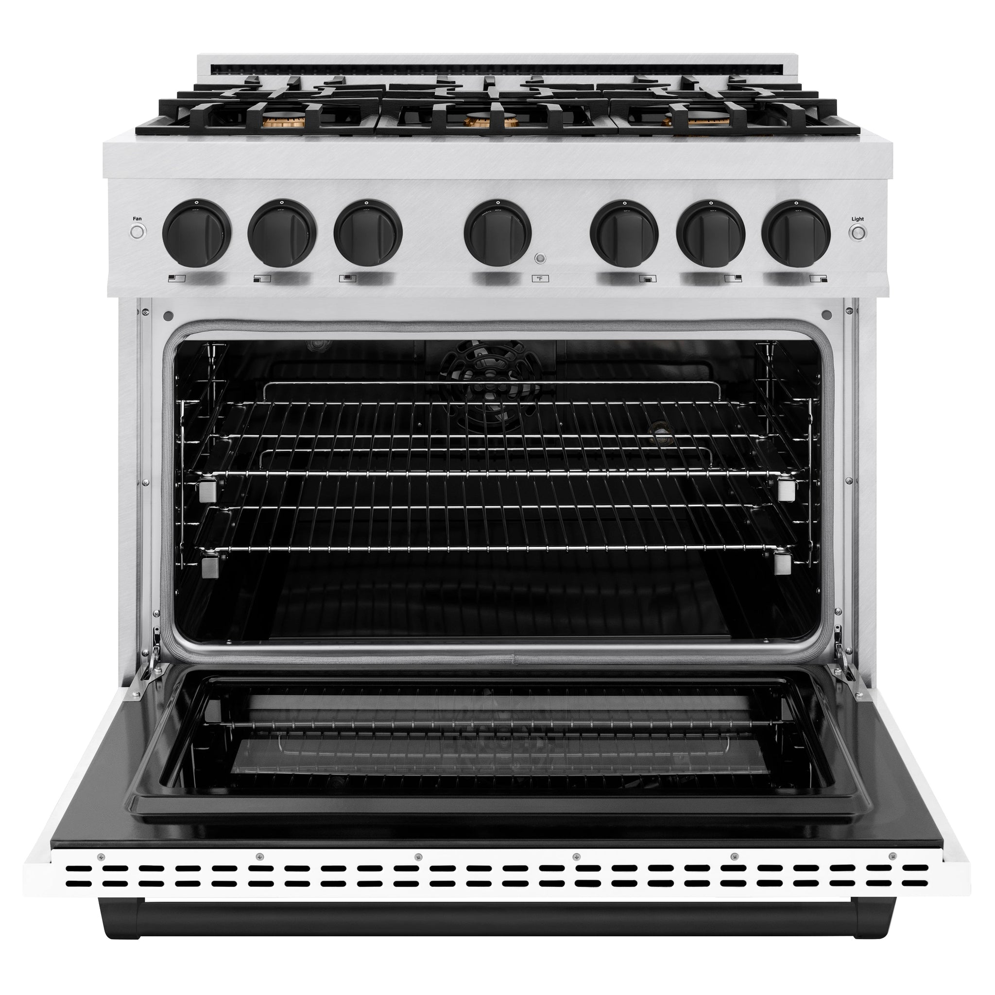 ZLINE Autograph Edition 36 in. 5.2 cu. ft. Select Dual Fuel Range with 6 Burner Gas Cooktop and Electric Convection Oven in Satin Stainless Steel with White Matte Door and Matte Black Accents (HDRSZ-WM-36-MB)