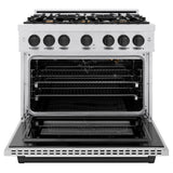 ZLINE Autograph Edition 36 in. 5.2 cu. ft. Select Gas Range with 6 Burner Cooktop and Convection Gas Oven in Satin Stainless Steel and Matte Black Accents (HGRSZ-36-MB)