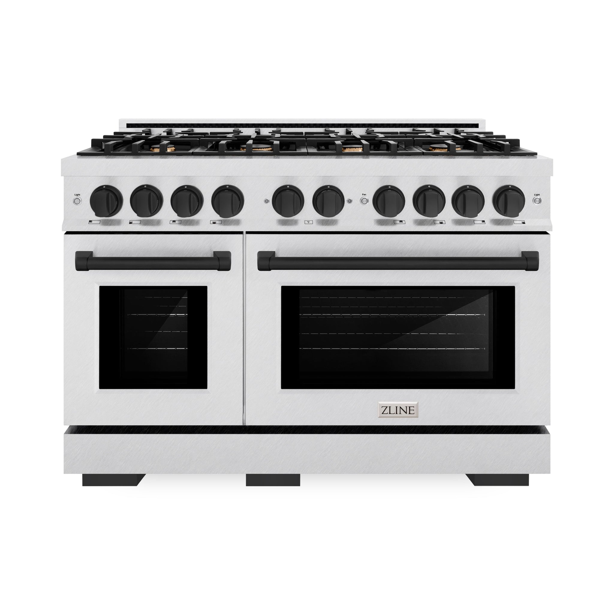 ZLINE Autograph Edition 48 in. 6.7 cu. ft. Select Double Oven Gas Range with 8 Burner Cooktop in Satin Stainless Steel and Matte Black Accents (HGRSZ-48-MB)