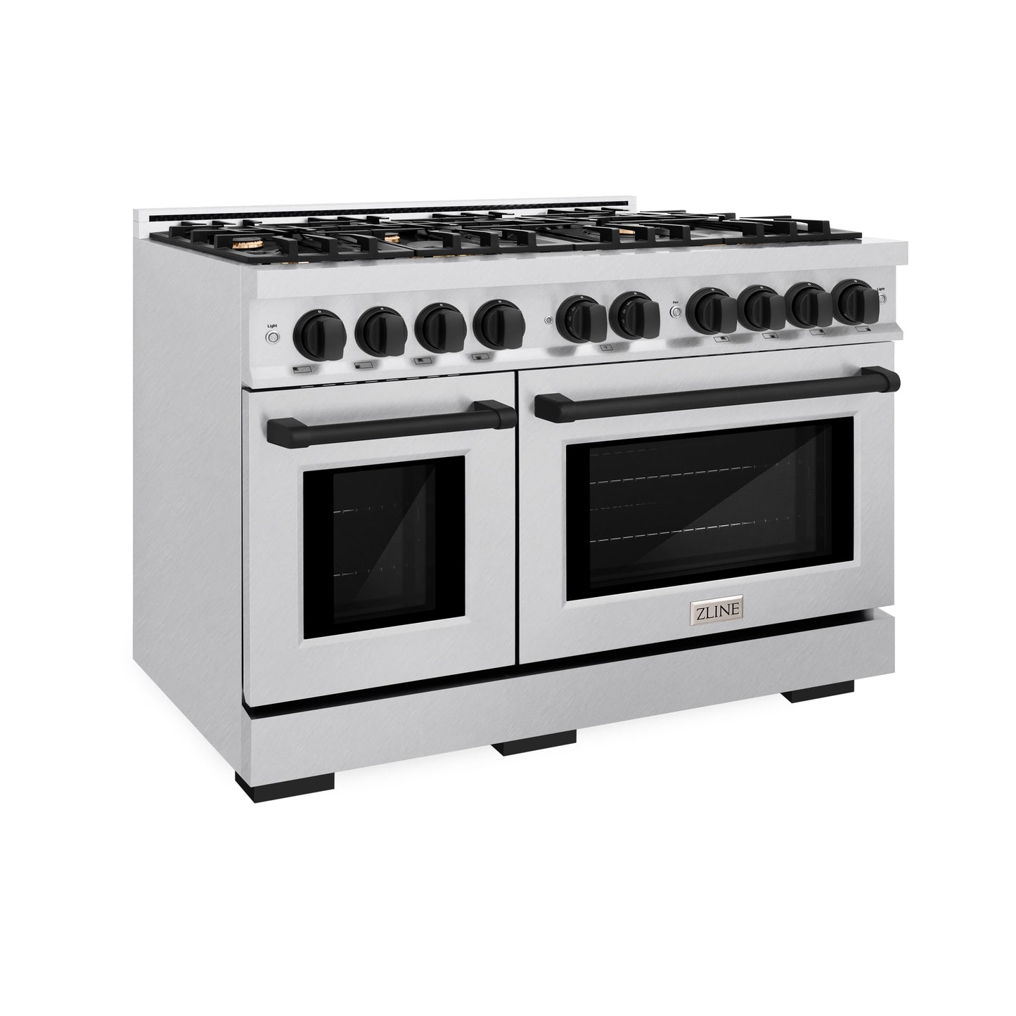 ZLINE Autograph Edition 48 in. 6.7 cu. ft. Select Double Oven Gas Range with 8 Burner Cooktop in Satin Stainless Steel and Matte Black Accents (HGRSZ-48-MB)